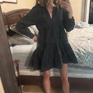 Aritzia long sleeve tiered black mini dress